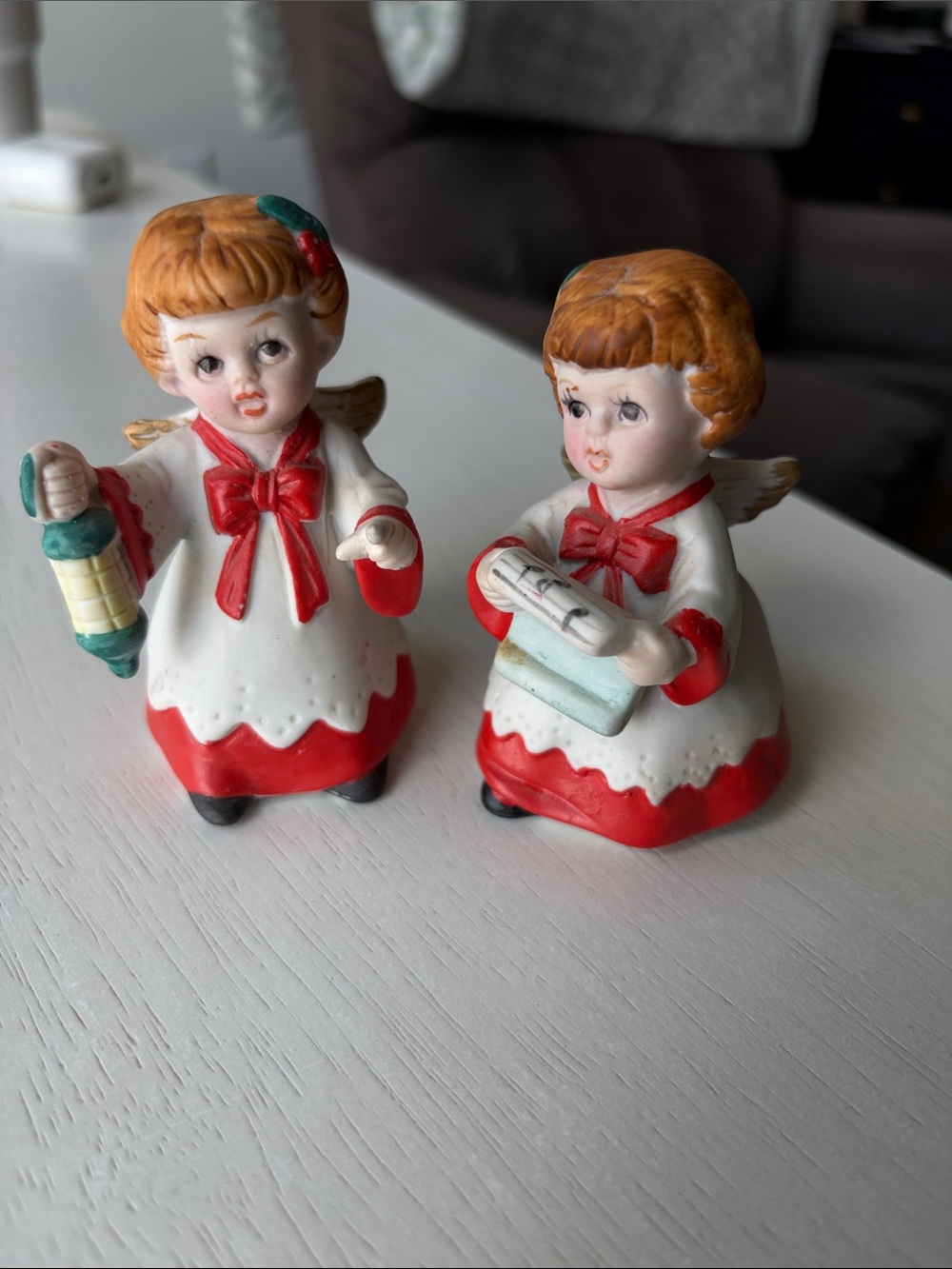 Homco Red and White Ceramic Angel Choir Figurines